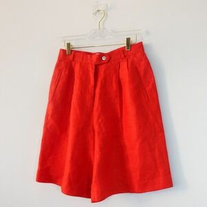 Bermuda Linen Shorts XS Candy Red Pleated Mom Bold Summer JENNIFER MOORE 27x8